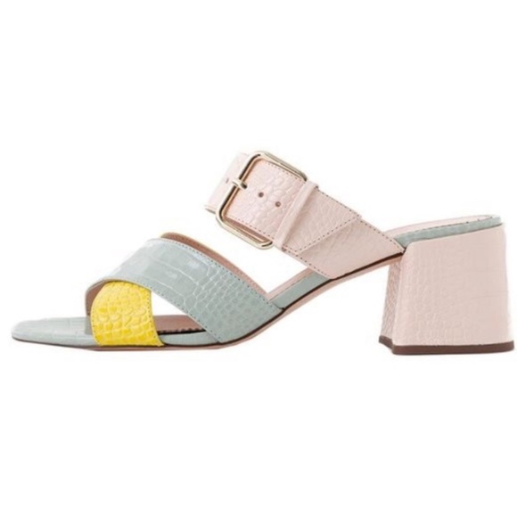 NEW J.Crew Penny pastel croc leather embossed heeled sandals Size 10 - Picture 3 of 8